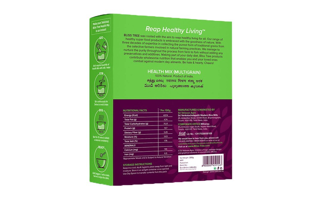 Bliss Tree Delicious Drink Health Mix (Multigrain)   Pack  200 grams